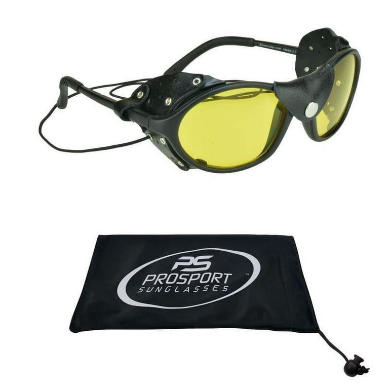 Leather Glasses Yellow Lens Glacier with Side Shield and String