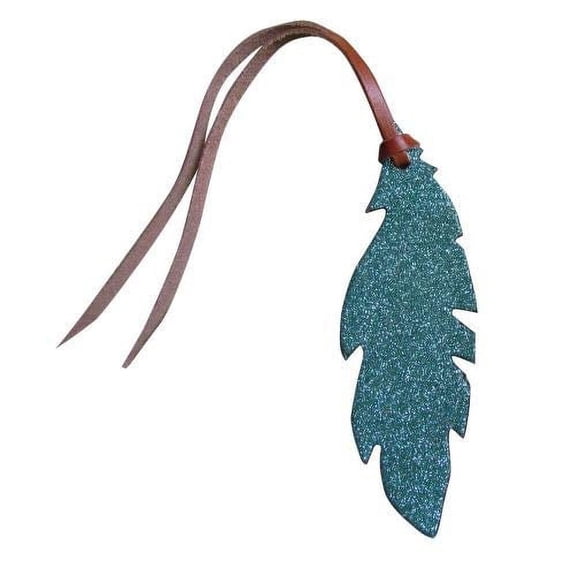 Leather Glitter Overlay Tie-On Feather (Teal)