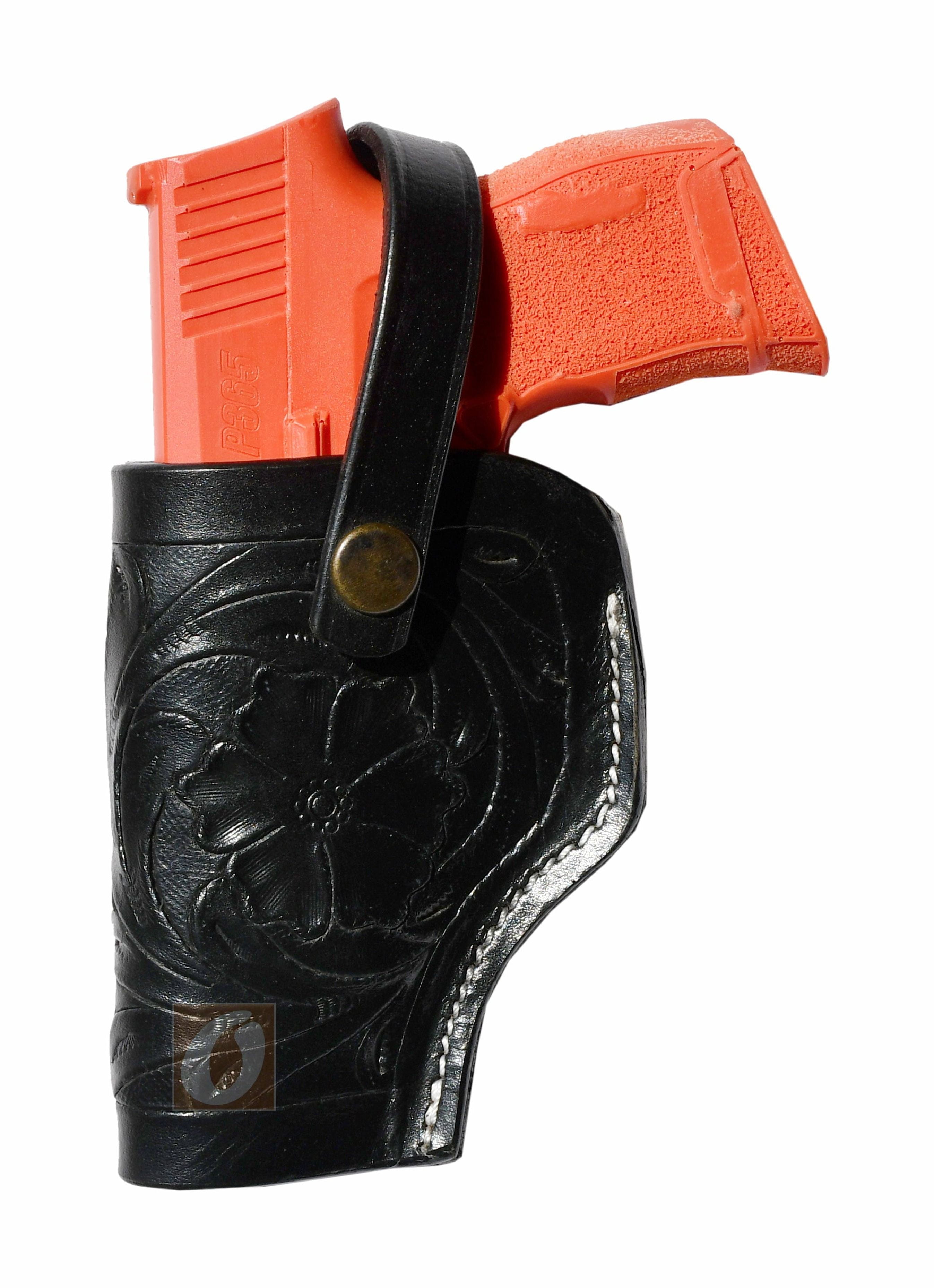 Leather Glock Holster G17 G19 Pistol Western Floral Tooled Black - Left Hand