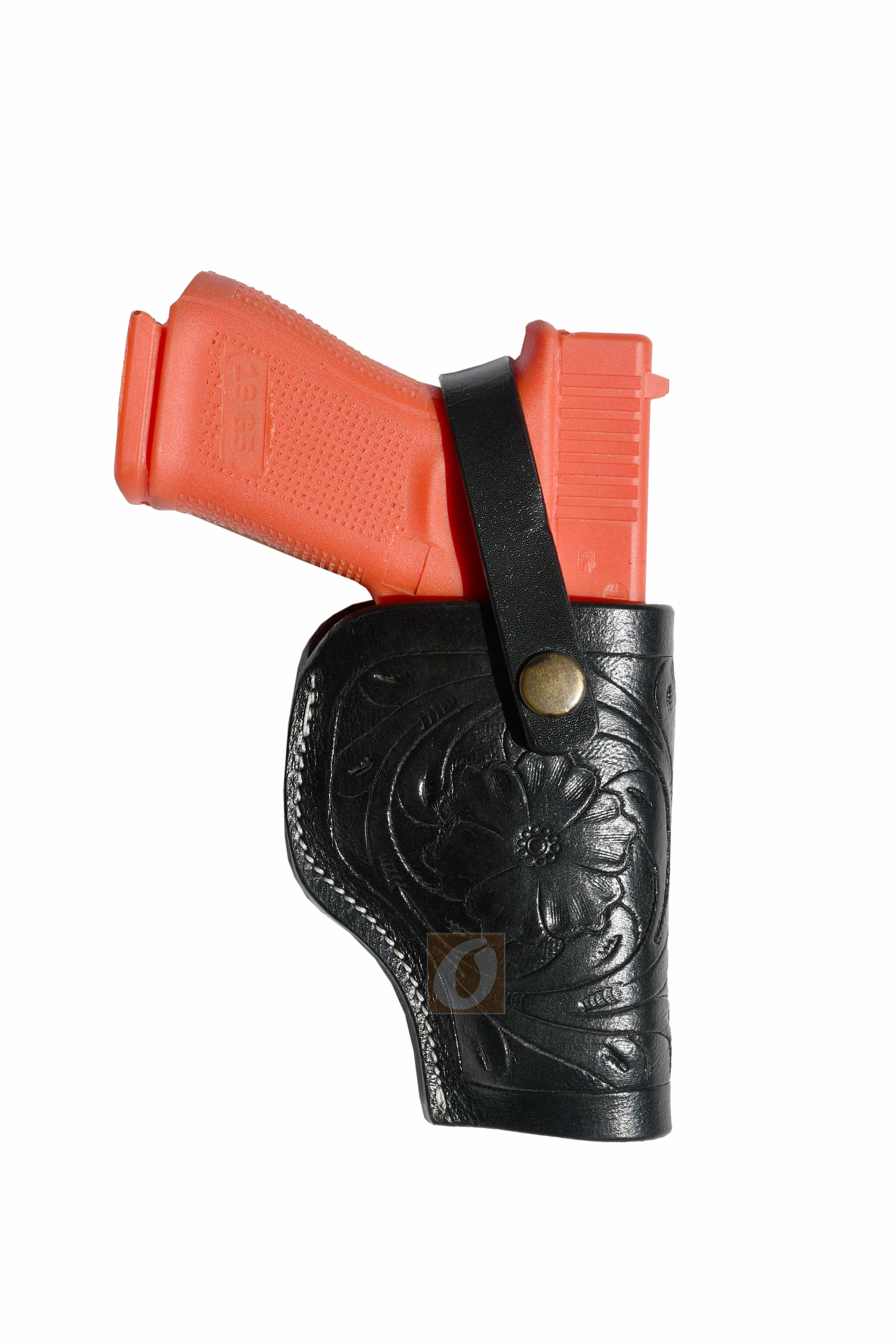 Leather Glock Holster G17 G19 Pistol Western Floral Tooled Black - Right Hand