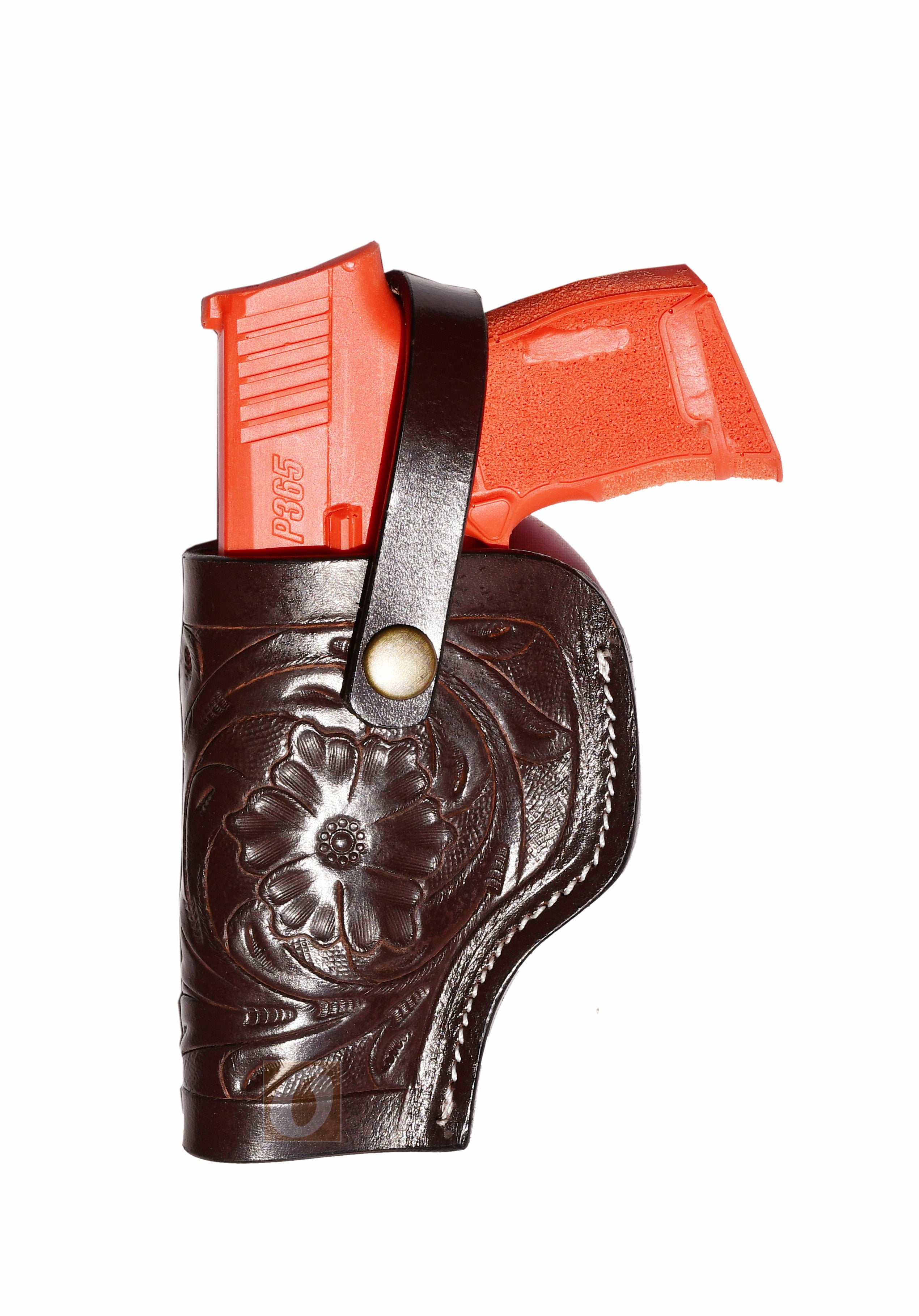 Leather Glock Holster G17 G19 Pistol Western Floral Tooled Brown - Left Hand