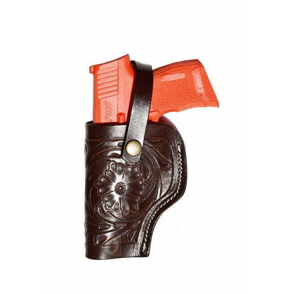Leather Glock Holster G17 G19 Pistol Western Floral Tooled Brown - Left Hand
