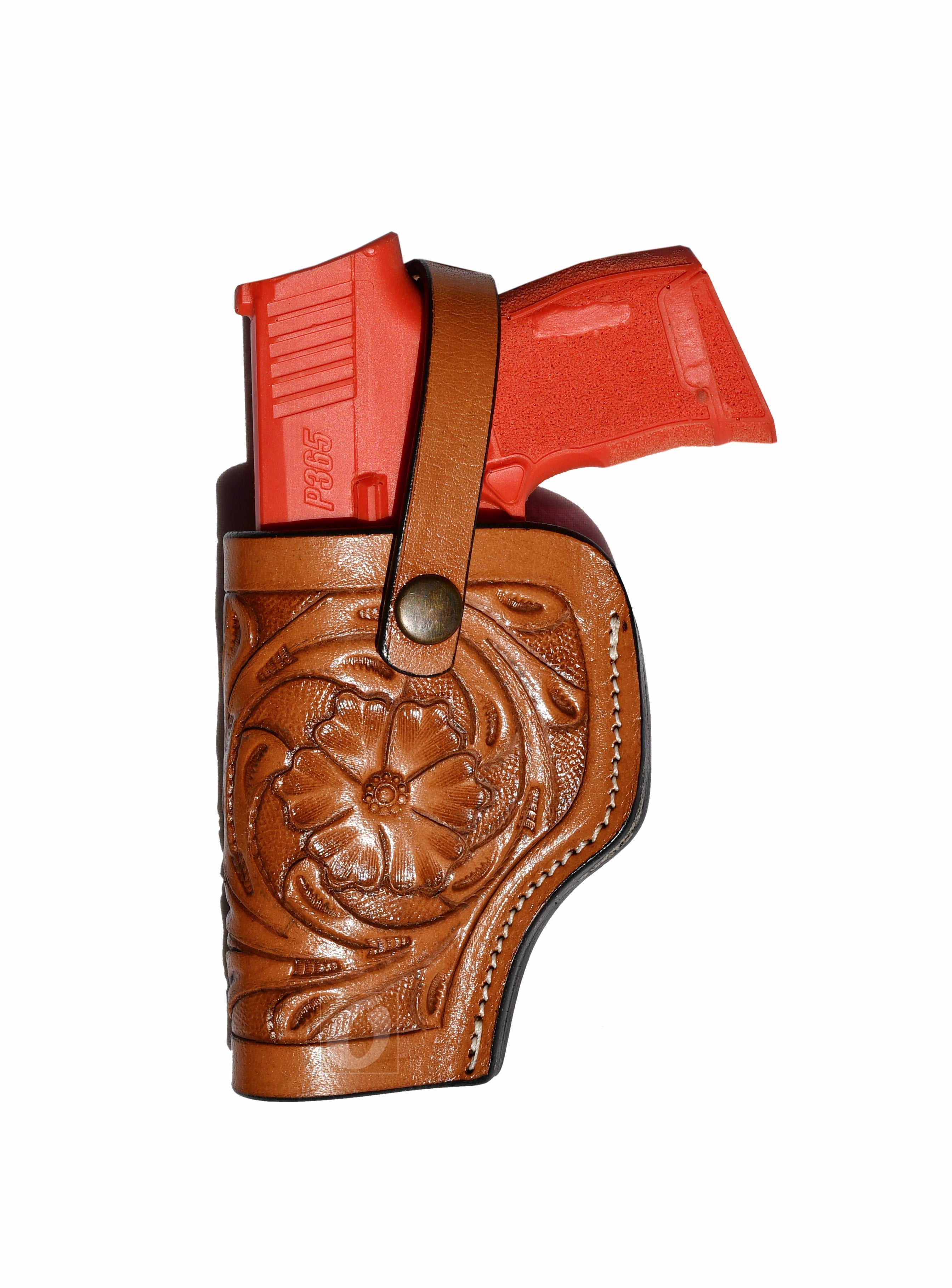 Leather Glock Holster G17 G19 Pistol Western Floral Tooled Tan - Left Hand