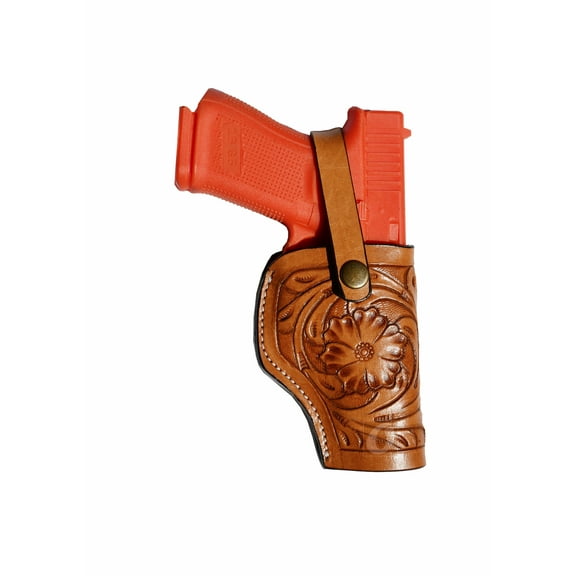Leather Glock Holster G17 G19 Pistol Western Floral Tooled Tan - Right Hand