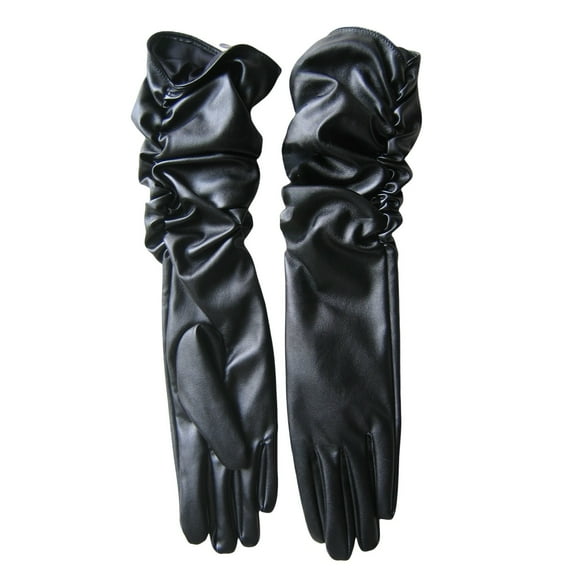 Leather Gloves, Audhol Long Leather Gloves for Women 50Cm Over Imitation Leather Pu Flat Fashion Arm Cover Long Leather Gloves Black2 L