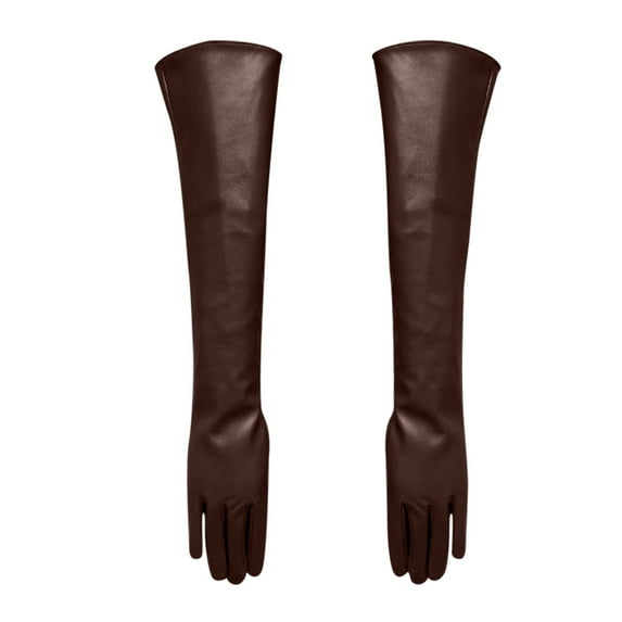 Leather Gloves, Audhol Long Leather Gloves for Women 50Cm Over Imitation Leather Pu Flat Fashion Arm Cover Long Leather Gloves Coffee M