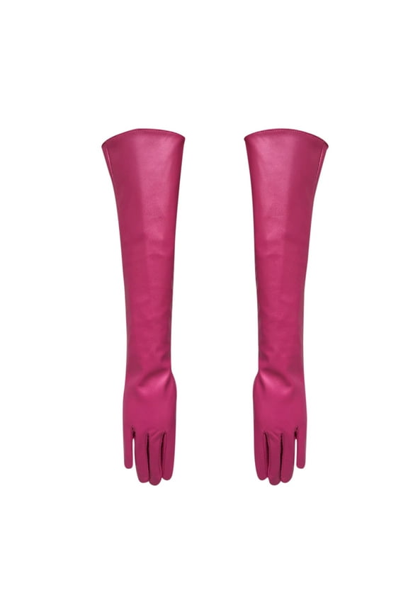 Leather Gloves, Audhol Long Leather Gloves for Women 50Cm Over Imitation Leather Pu Flat Fashion Arm Cover Long Leather Gloves Hot Pink M