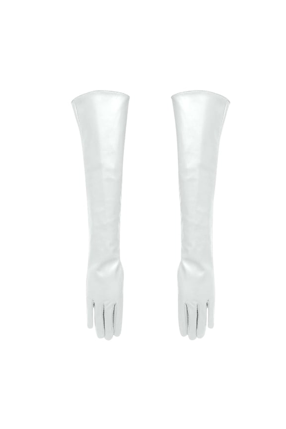 Leather Gloves, Audhol Long Leather Gloves for Women 50Cm Over Imitation Leather Pu Flat Fashion Arm Cover Long Leather Gloves White M