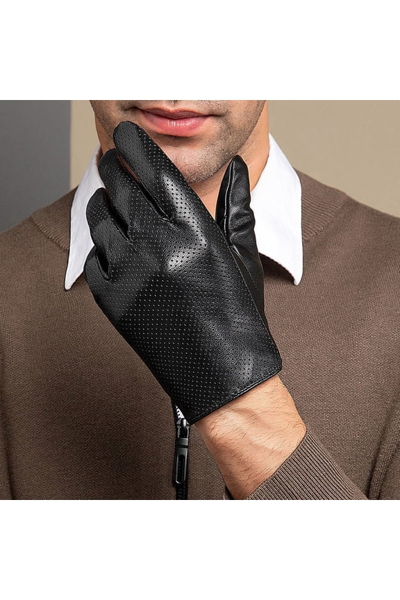 Leather Gloves Men's Spring And Autumn Sheepskin Driving Gloves Driving Riding Hollow Breathable Single-layer Thin Hand Repair Black L