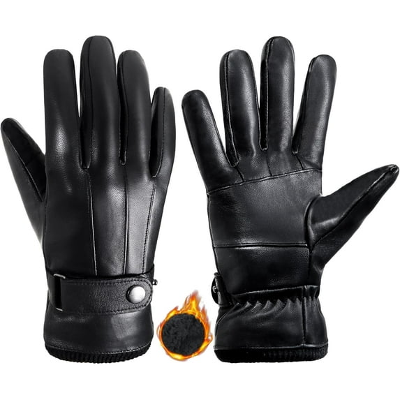 Leather Gloves for Men Touchscreen Winter Sheepskin Leather Driving Gloves Waterproof Windproof Wool Fleece Lined Warm Gloves for Gift