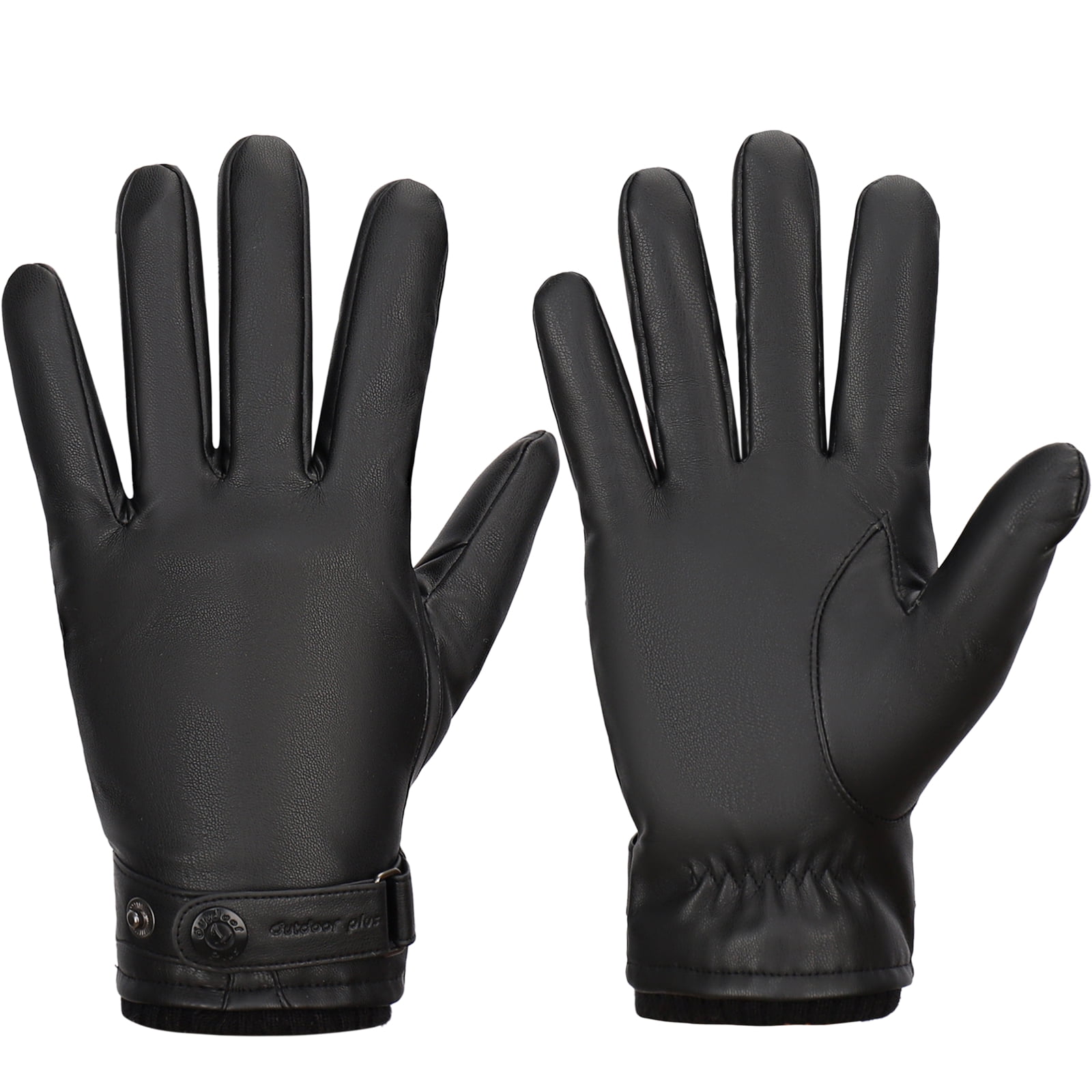 Leather Gloves for Men, Warm Wool Lined PU Leather Winter Gloves