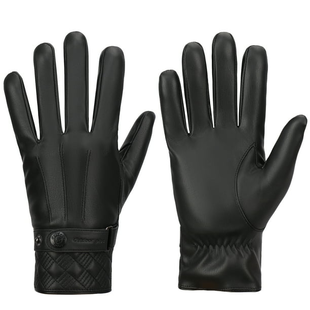 Leather Gloves for Men, Warm Wool Lined PU Leather Winter Gloves Touchscreen Texting,Driving