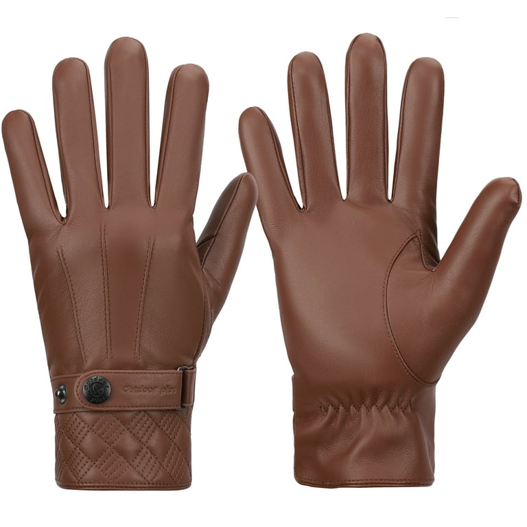 Leather Gloves for Men, Warm Wool Lined PU Leather Winter Gloves