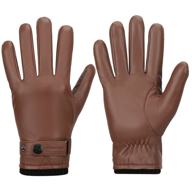 Leather Gloves for Men, Warm Wool Lined PU Leather Winter Gloves