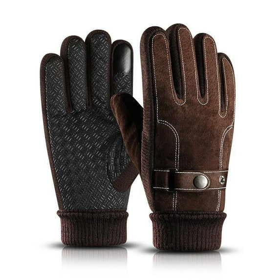 Leather Gloves for Men Winter Cycling Pig Skin Gloves Warm Fleece Business Thick Touch Screen Outdoor Motorcycle Non-slip Gloves