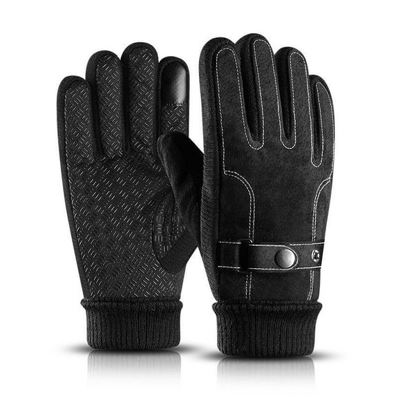 Leather Gloves for Men Winter Cycling Pig Skin Gloves Warm Fleece Business Thick Touch Screen Outdoor Motorcycle Non-slip Gloves