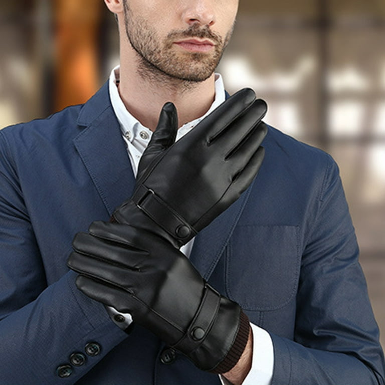 Leather Gloves for Men,Winter Sheepskin Leather Driving Gloves,Touchscreen  Wool Fleece Lined Warm Gloves for Gift 