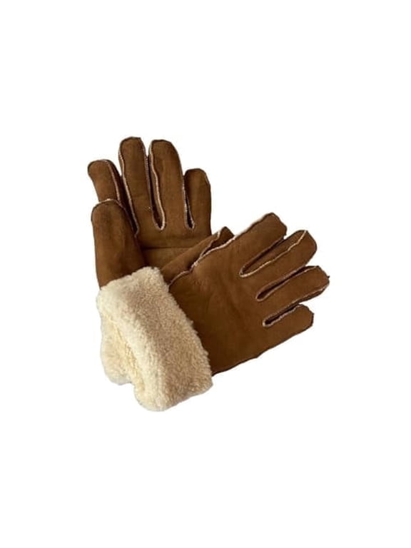 Leather Gloves for Mens Women Shearling Sheepskin Fu Winter Warm Gloves S-2XL (Brown/Off White Fur, S)