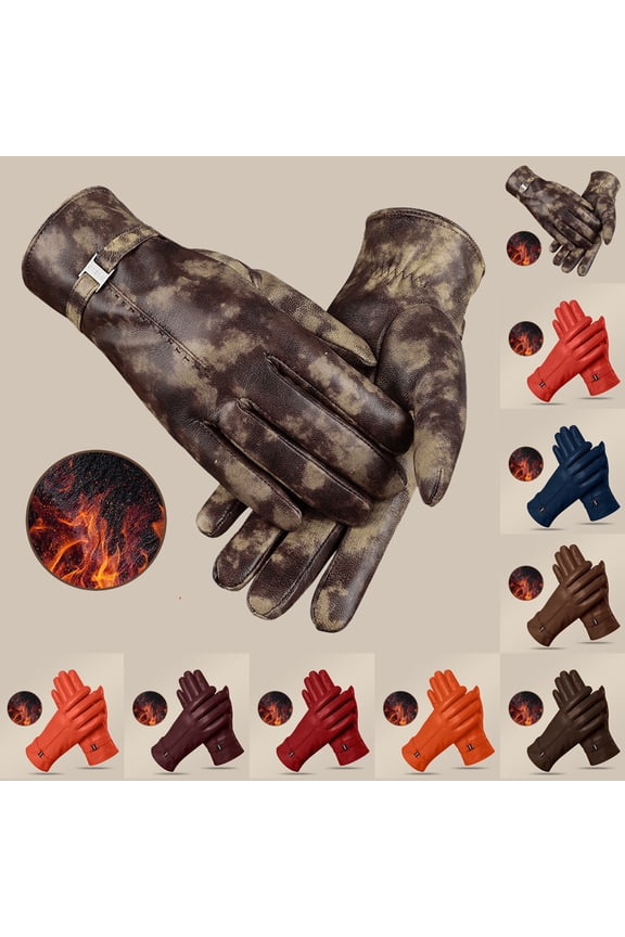 Leather Gloves for Women Cold Weather Winter Warm Versatile Windproof Thick Comfortable Unisex Mittens Brown L