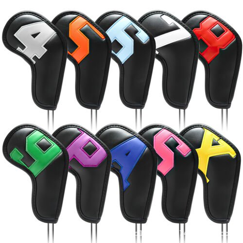 Leather Golf Headcovers Irons Set 10 Pcs Club Iron Head Covers With
