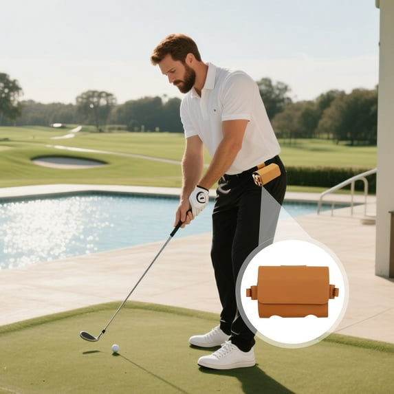 Leather Golf Waist Pack with Multiple Pockets for Golf Balls and Accessories