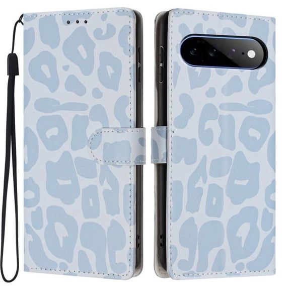 Leather For Google Pixel 11 Pro XL 6.8-inch Leopard Print Wallet Case, With Card Holder,Wristband,Magnetic Clasp Kickstand Folio Cover,Blue,For Pixel 11 Pro XL