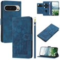 thumbnail image 1 of Leather For Google Pixel 9 Pro/10 Pro XL Case Tulip Embossed 5-card  Flip Wallet Leather Case with Card Holder Magnetic Closure ,Detachable Wrist Strap,Shockproof Phone Cases Cover,Blue, 1 of 9