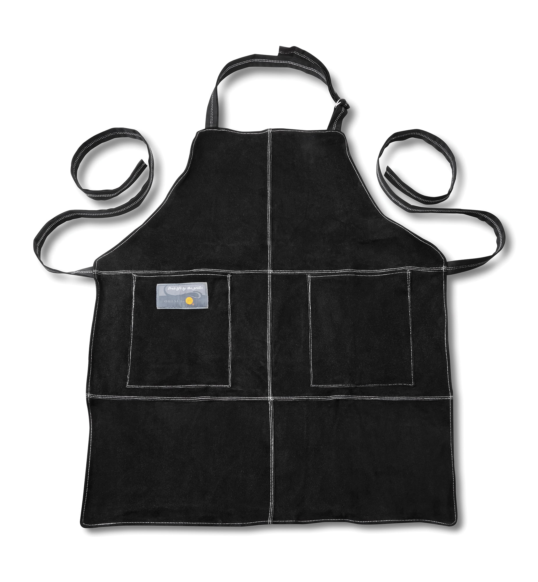 Black Suede Leather Grill Apron with Flame-Retardant Lining