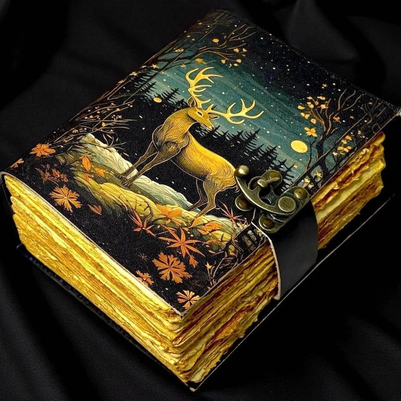 Leather Grimoire Deer Leather Journal – 5x7 Inch – Handmade Vintage Paper – 200 Pages