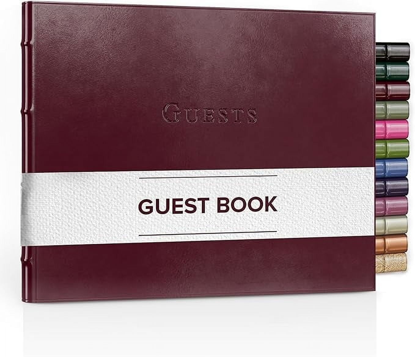Leather Guest Book Journal by Gallery Leather, 7" x 9", 192 Gold Gilded Ruled Horizontal Pages, Hard Cover, Ribbon Bookmarker, Acadia Deep Red