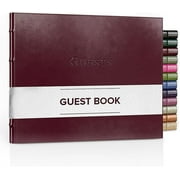 Leather Guest Book Journal by Gallery Leather, 7" x 9", 192 Gold Gilded Ruled Horizontal Pages, Hard Cover, Ribbon Bookmarker, Acadia Deep Red