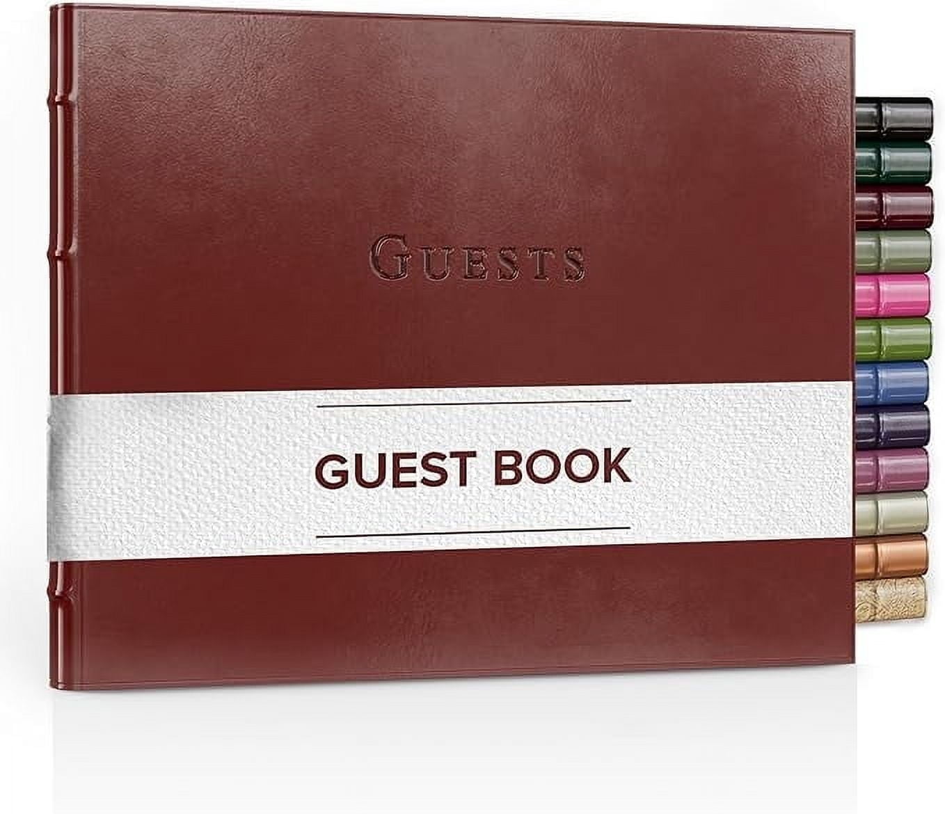 Leather Guest Book Journal by Gallery Leather, 7" x 9", 192 Gold Gilded Ruled Horizontal Pages, Hard Cover, Ribbon Bookmarker, Acadia Tan