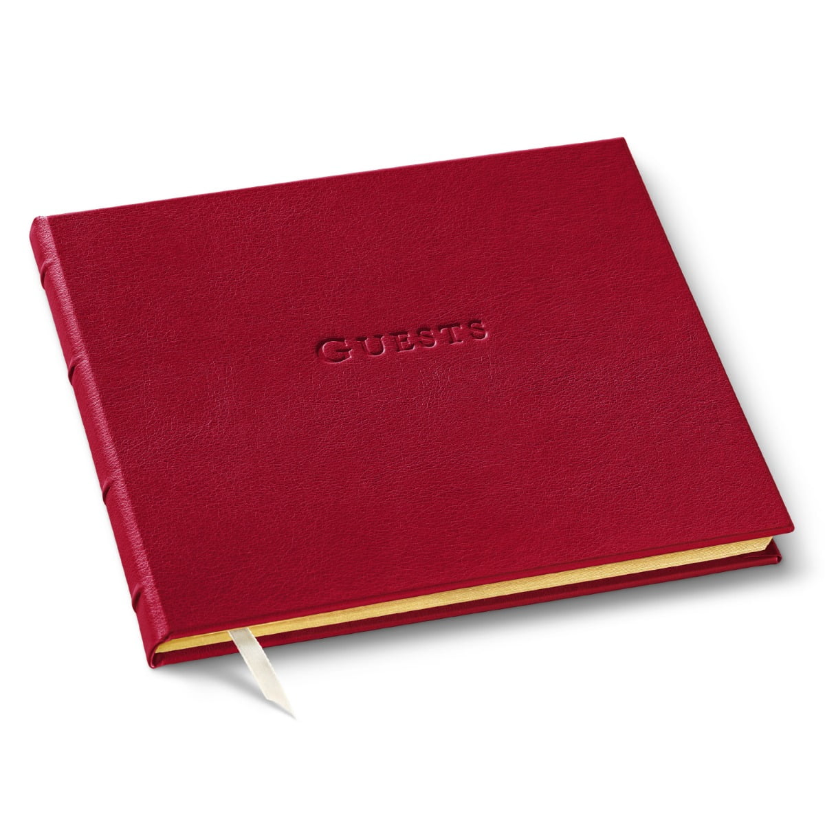 Leather Guest Book Journal by Gallery Leather, 7 x 9, 192 Gold Gilded  Ruled Horizontal Pages, Hard Cover, Ribbon Bookmarker, Acadia Deep Red 
