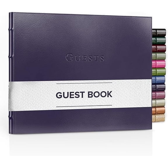 Leather Guest Book Journal by Gallery Leather, 7" x 9", 192 Gold Gilded Ruled Horizontal Pages, Hard Cover, Ribbon Bookmarker, Camden Violet