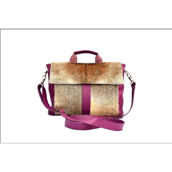 Leather Hair On Laptop Bag Messenger Bag Unisex Briefcase Business Animal Print Cowhide Hair On Bag, Cowhide Bag - KCL-07