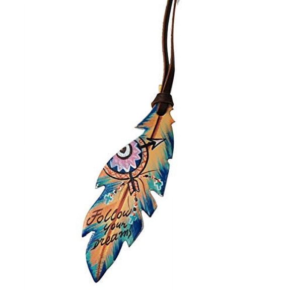 Leather Hand Painted "Follow Your Dreams" Tie-On Feather