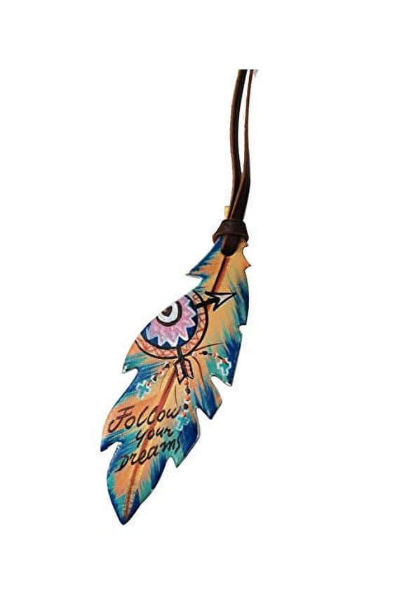 Leather Hand Painted "Follow Your Dreams" Tie-On Feather