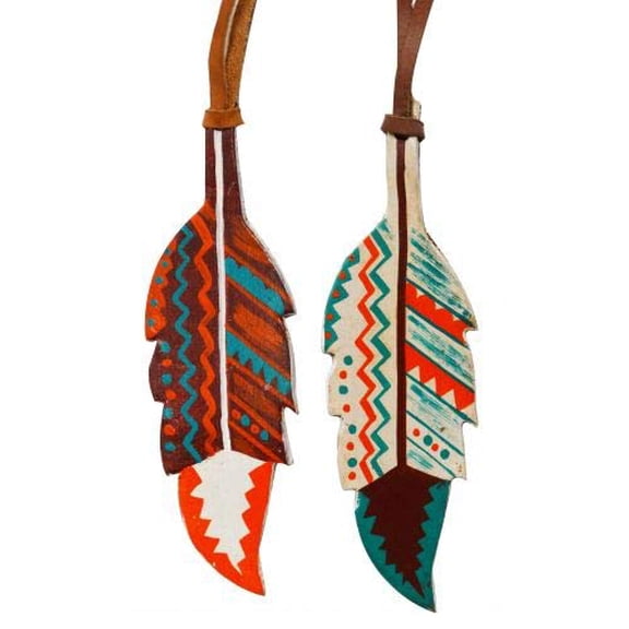 Leather Hand Painted Southwest Design Tie-On Feather