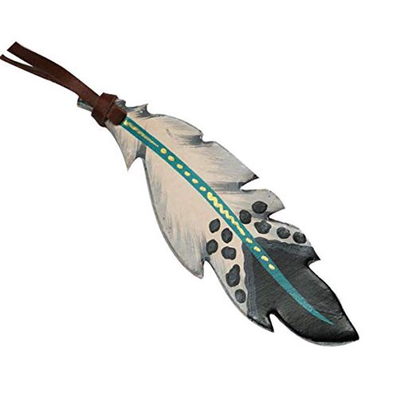 Leather Hand Painted Tie-On Feather w/ Teal Accent
