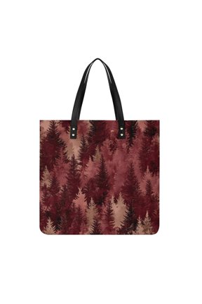 Leather Handbag 14in With Comfortable, Sturdy And Durable Fabric That Is Reusable And Features An Oversized Design Realistic Forests Camouflage Pattern Conifer Maroon_1