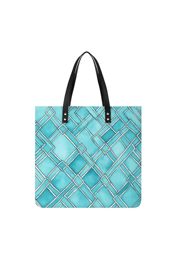 Leather Handbag 14in With Comfortable, Sturdy And Durable Fabric That Is Reusable And Features An Oversized Design Turquoise Moroccan Trellis Hand-drawn Sketch_62922_3