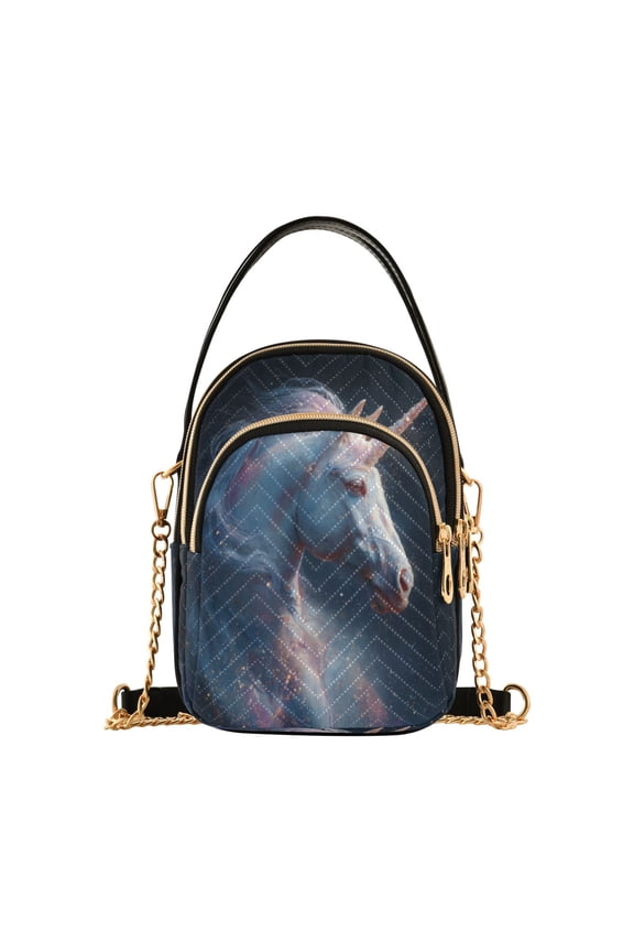 Leather Handbag Crossbody Bag A Unicorn in Space