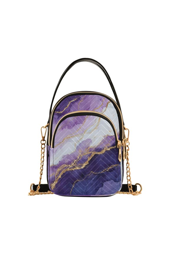 Leather Handbag Crossbody Bag Abstract Dark Purple Marble