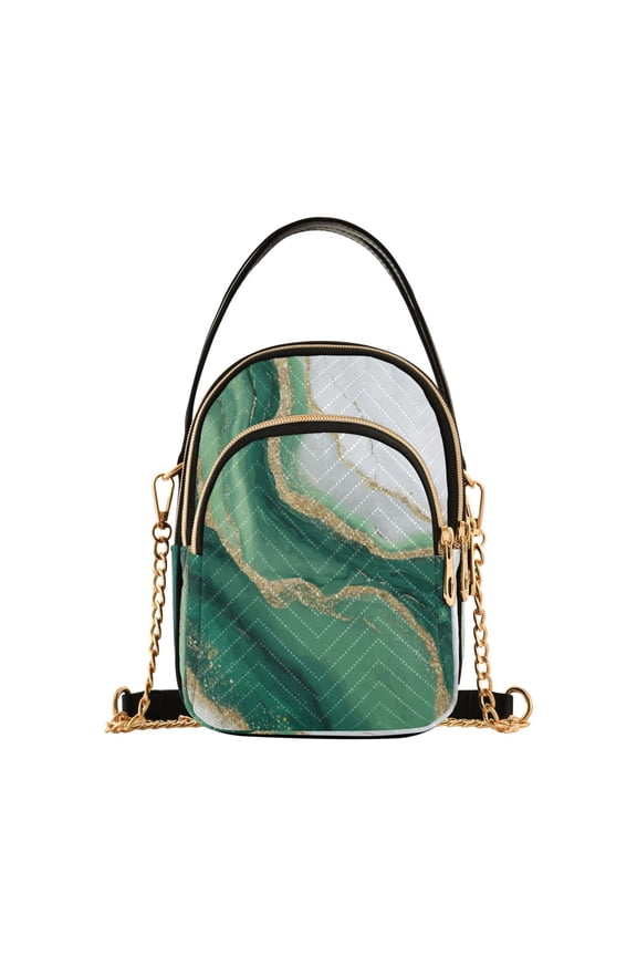Leather Handbag Crossbody Bag Alluring Gold-green Marble