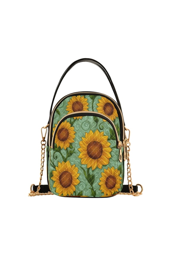 Leather Handbag Crossbody Bag Beautiful Hand-painted Sunflowers