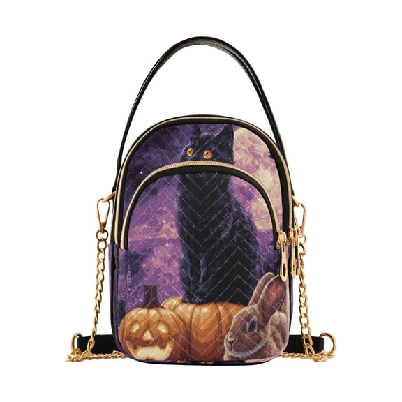 Leather Handbag Crossbody Bag Black Cat Rabbit and Crows