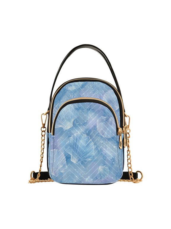 Leather Handbag Crossbody Bag Blue Sea Shell Pattern