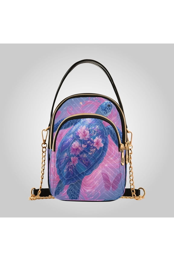 Leather Handbag Crossbody Bag Blue Sea Turtle Pattern