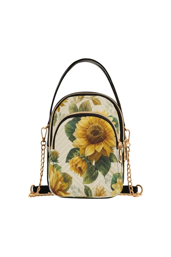 Leather Handbag Crossbody Bag Bright Vintage Sunflowers