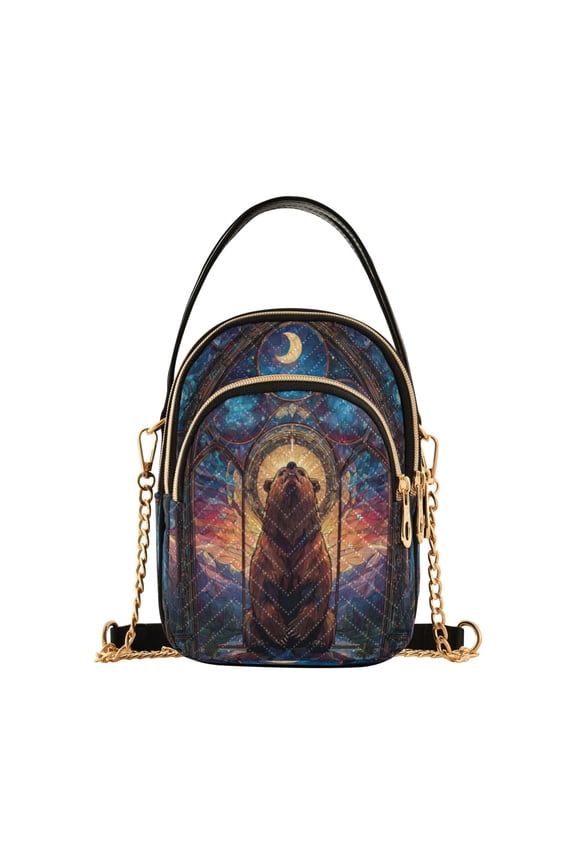 Leather Handbag Crossbody Bag Brown Majestic Bear